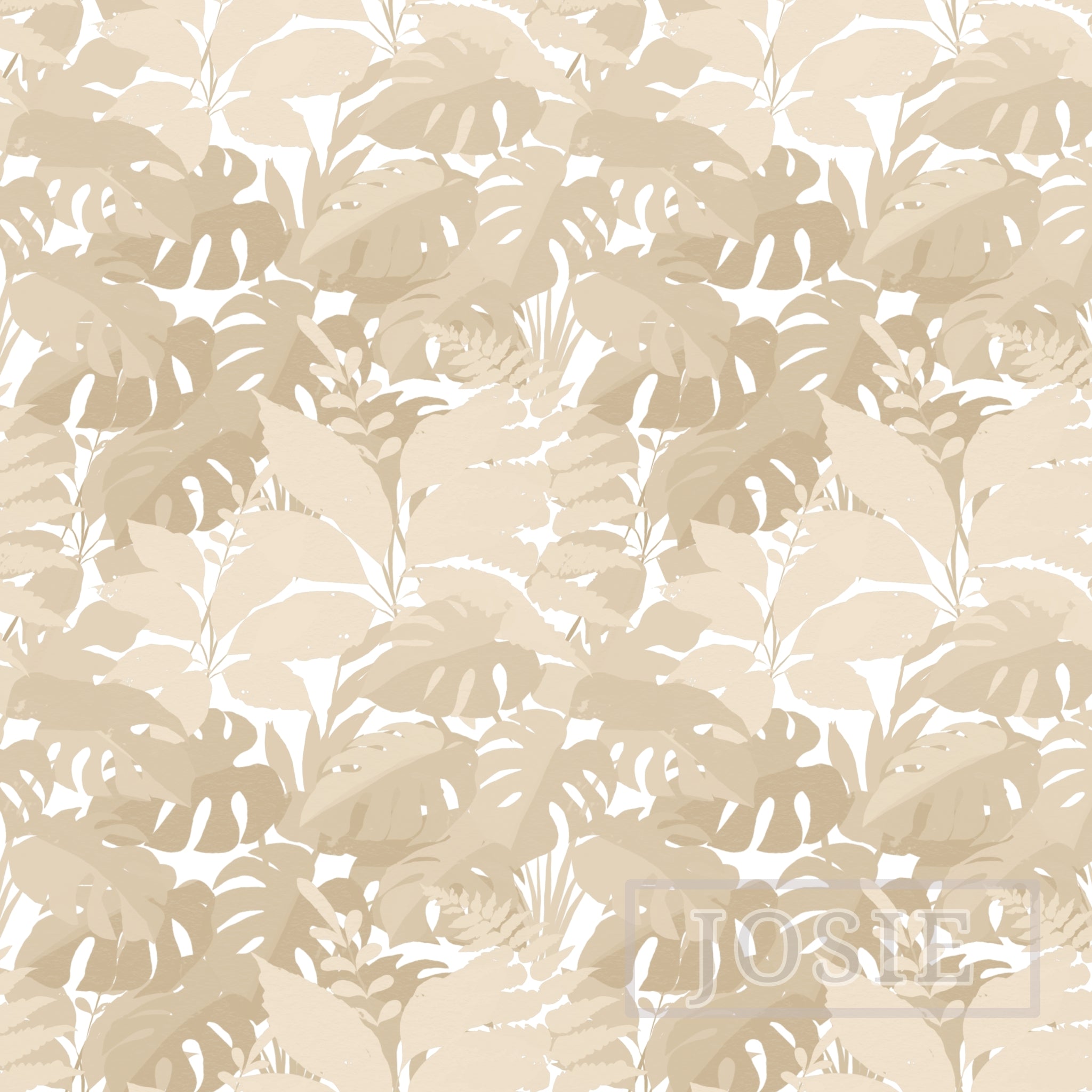 Tropical Foliage Linen Beige peel and stick wallpaper pattern swatch